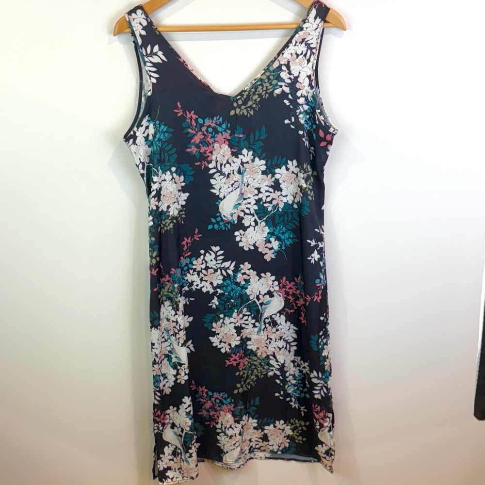 NWT Tribal Floral Sleeveless satin slip Dress - Black and Pink size S